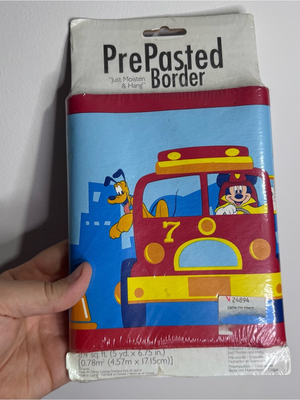 Vintage Disney Fireman Mickey Mouse Prepasted Wallpaper Border Sealed